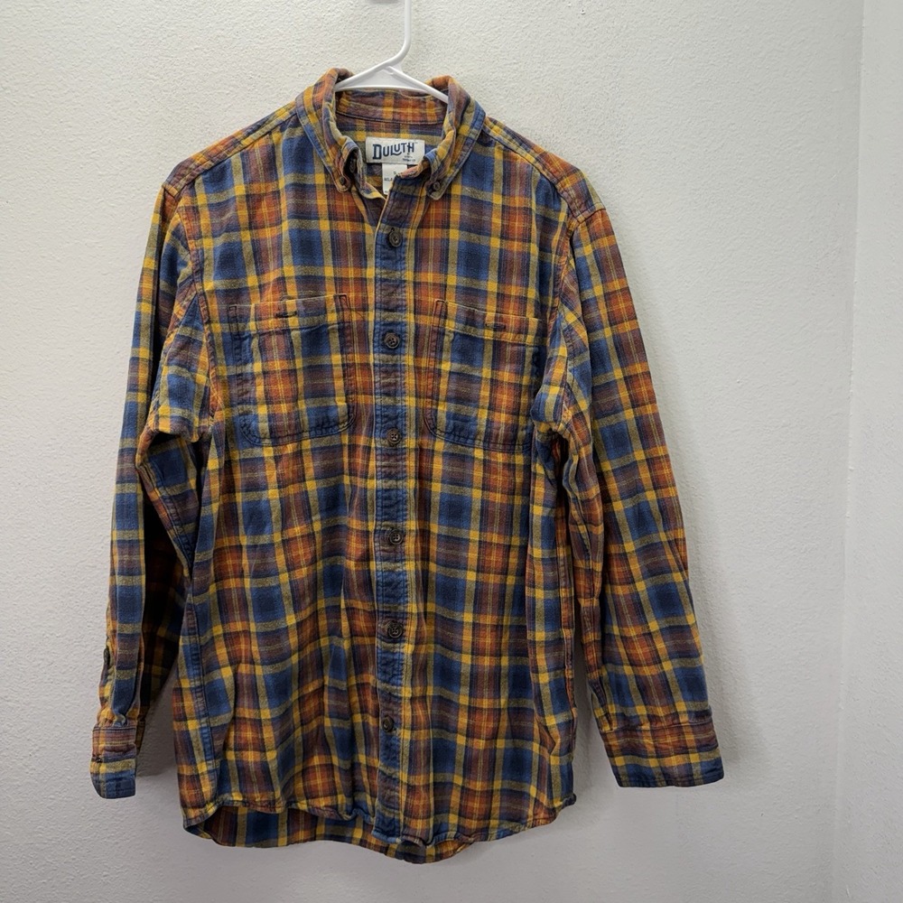Duluth Trading Men's Plaid Flannel Shirt Sz S Heavyweight Relaxed Fit Yellow
